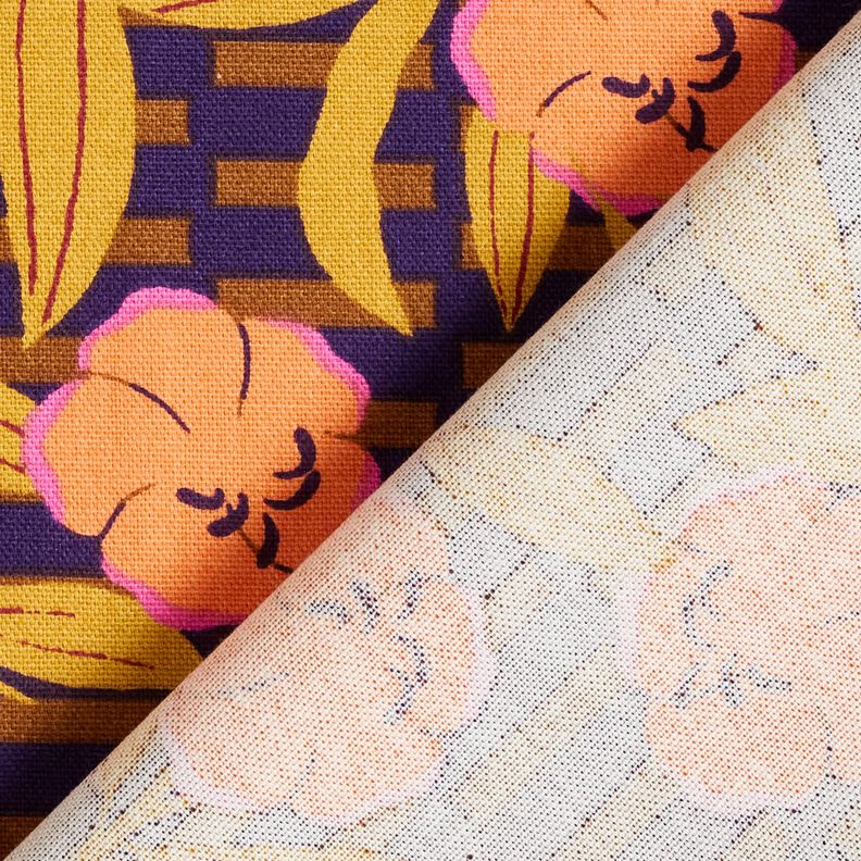 Decor Fabric Half Panama colourful flowers – aubergine/light orange, image number 4