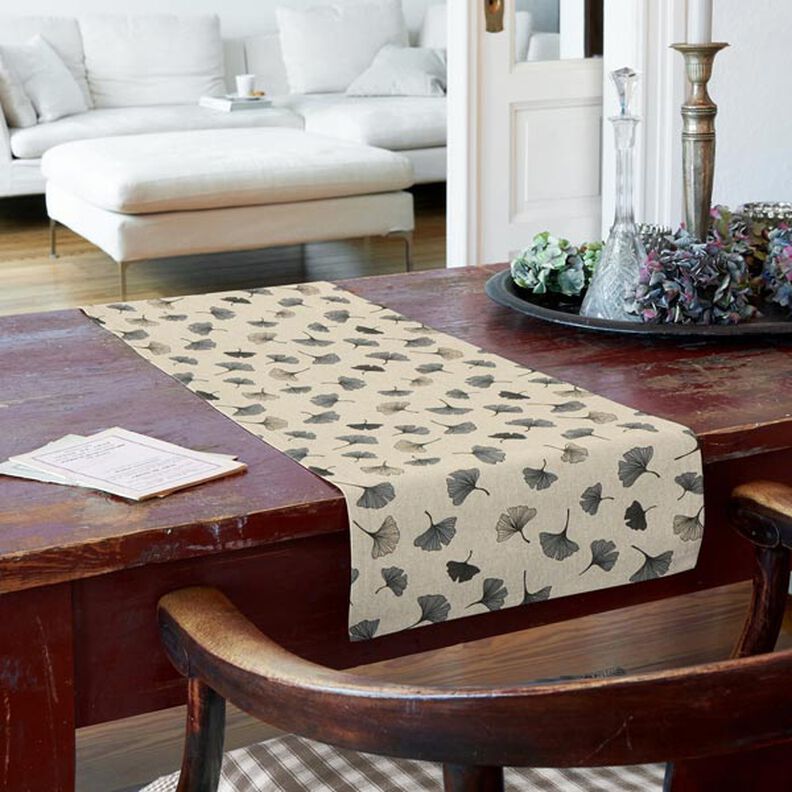 Half Panama Decor Fabric Ginkgo Leaves – grey/natural,  image number 8