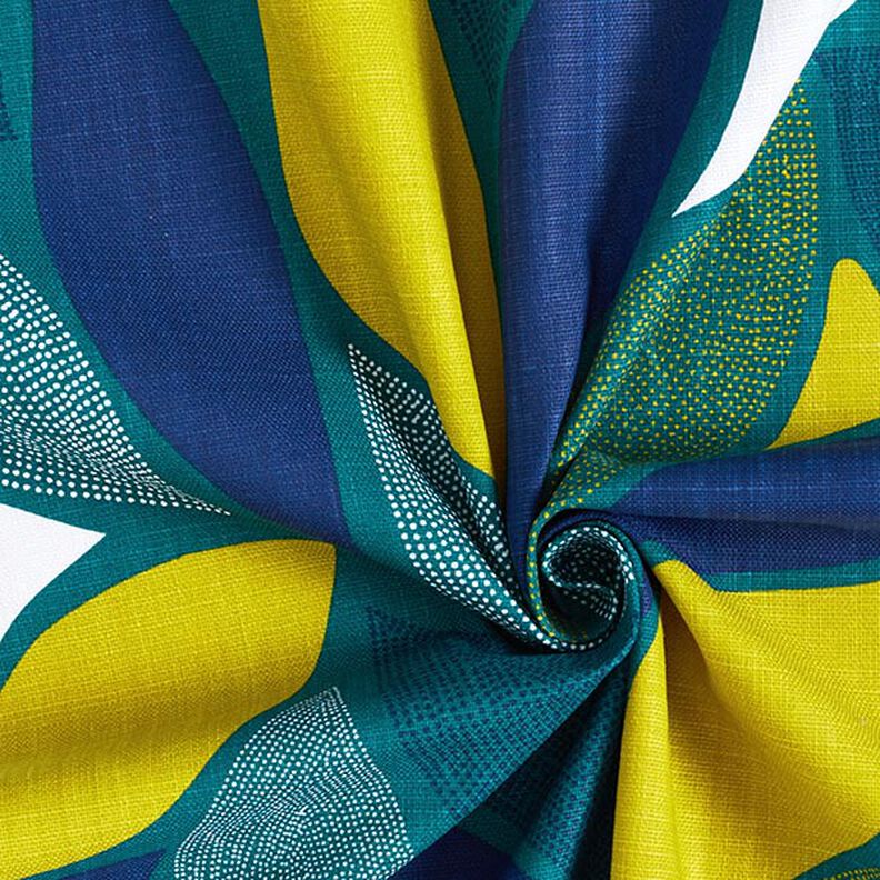 Decorative Panama fabric Colourful leaves – petrol,  image number 3