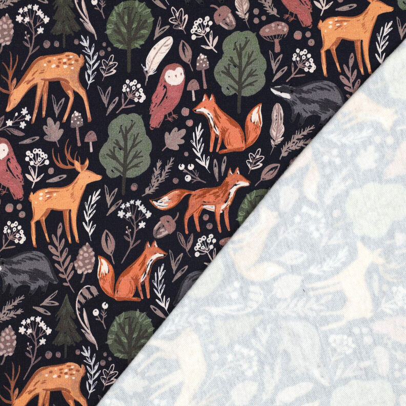 Brushed Sweatshirt Fabric animals in the wood Digital Print | Poppy Fabrics – midnight blue,  image number 4