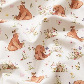 Cotton Poplin Hare and Bear Digital Print – ivory, 