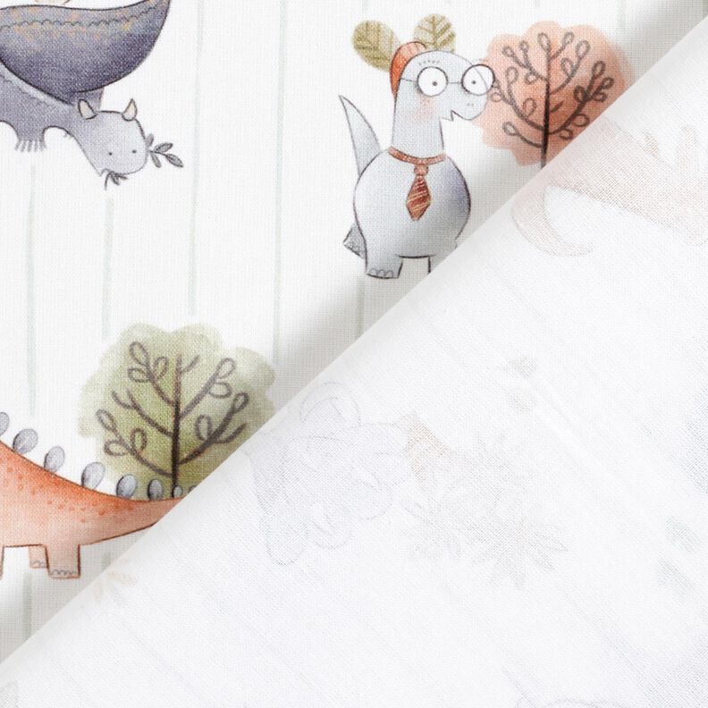 Cotton Poplin Dinosaurs and stripes Digital Print – white/reed, image number 4