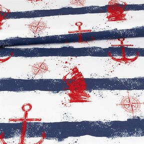 Cotton Jersey Anchors and ships | Glitzerpüppi – navy blue/white, 