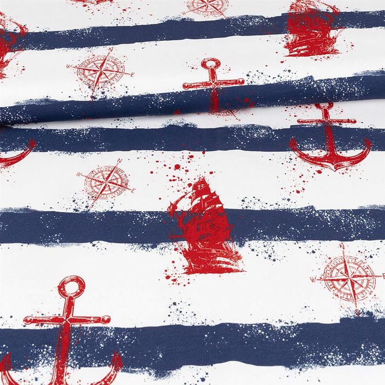 Cotton Jersey Anchors and ships | Glitzerpüppi – navy blue/white, image number 2