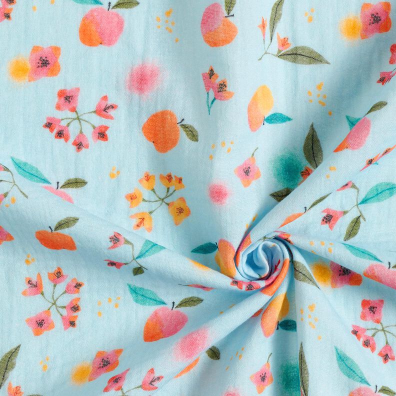 Double Gauze/Muslin apples dots flowers Digital Print – light blue, image number 3