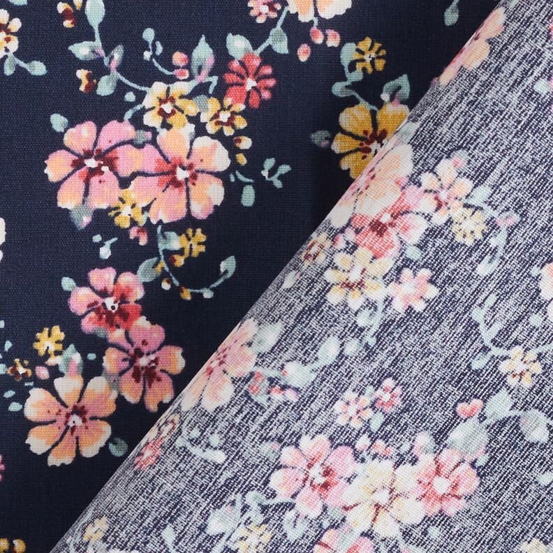 Coated Cotton romantic flowers – navy blue,  image number 5