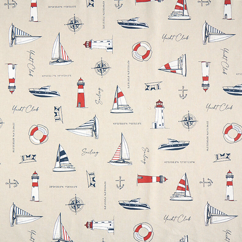 Decorative half Panama fabric "Yacht Club" – natural/red,  image number 1