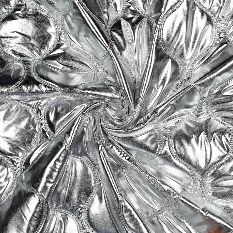 Quilted Fabric serpentine lines – metallic silver,  image number 3