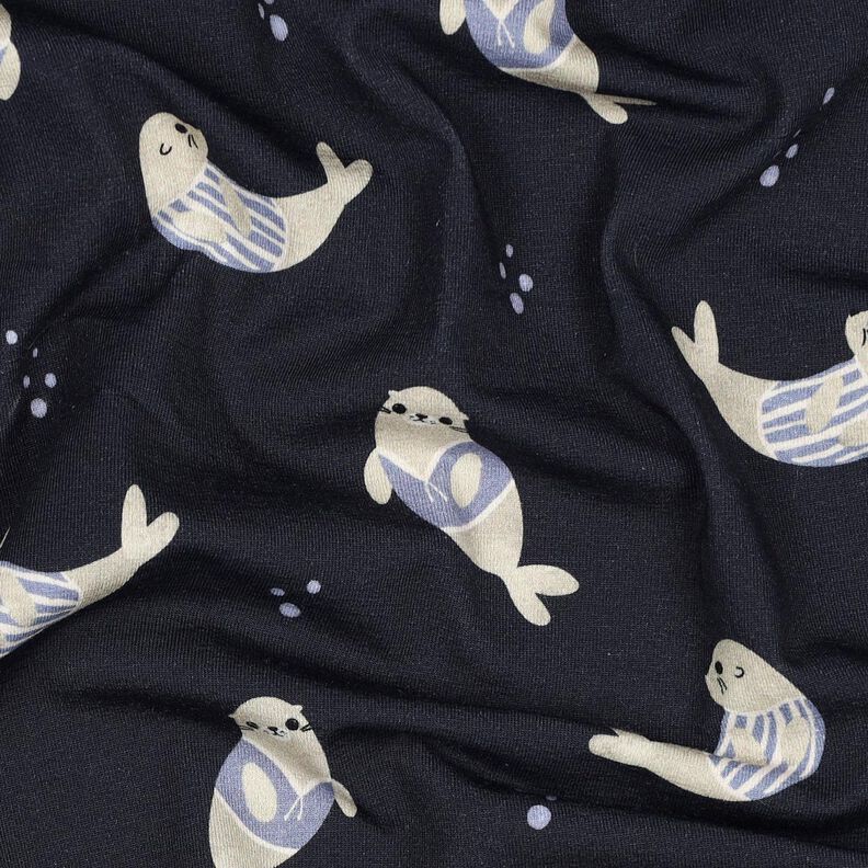 GOTS Cotton Jersey seals Digital Print | Poppy Fabrics – midnight blue/anemone,  image number 2