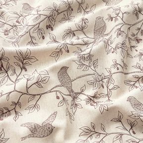 Decor Fabric Half Panama Songbirds – natural/burgundy, 