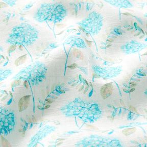 Delicate hydrangeas linen blend – ivory/light turquoise, 