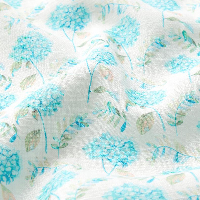 Delicate hydrangeas linen blend – ivory/light turquoise,  image number 2