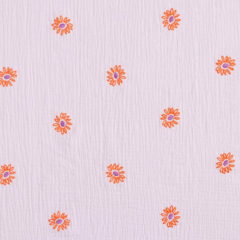 Double Gauze/Muslin embroidered large flowers | Poppy Fabrics – pastel violet/peach orange,  image number 1