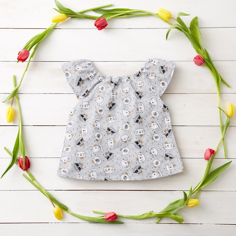 Cotton Poplin Animals with crowns – light grey,  image number 6