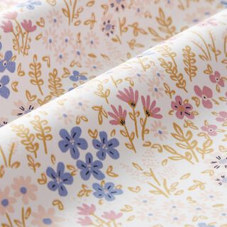 Coated Cotton colourful floral meadow – white/pastel violet, 