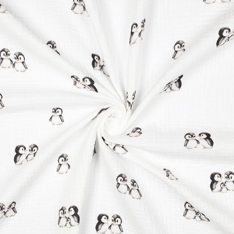 GOTS Double Gauze/Muslin Penguins Digital Print | Poppy Fabrics – ivory/anthracite, image number 3
