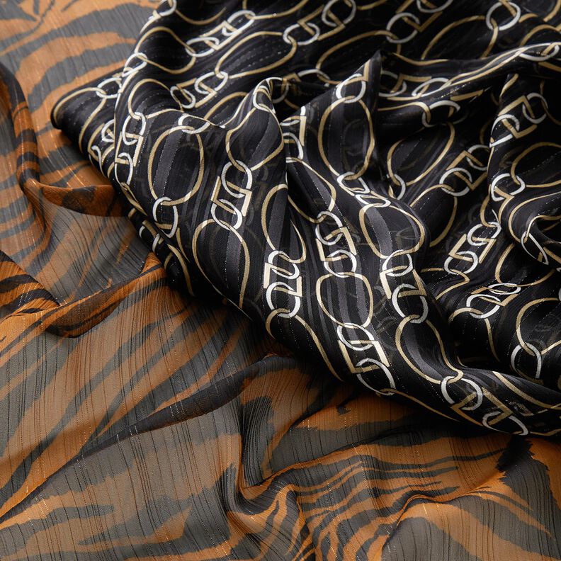 Chiffon with tiger print glitter pinstripes – black/copper,  image number 5