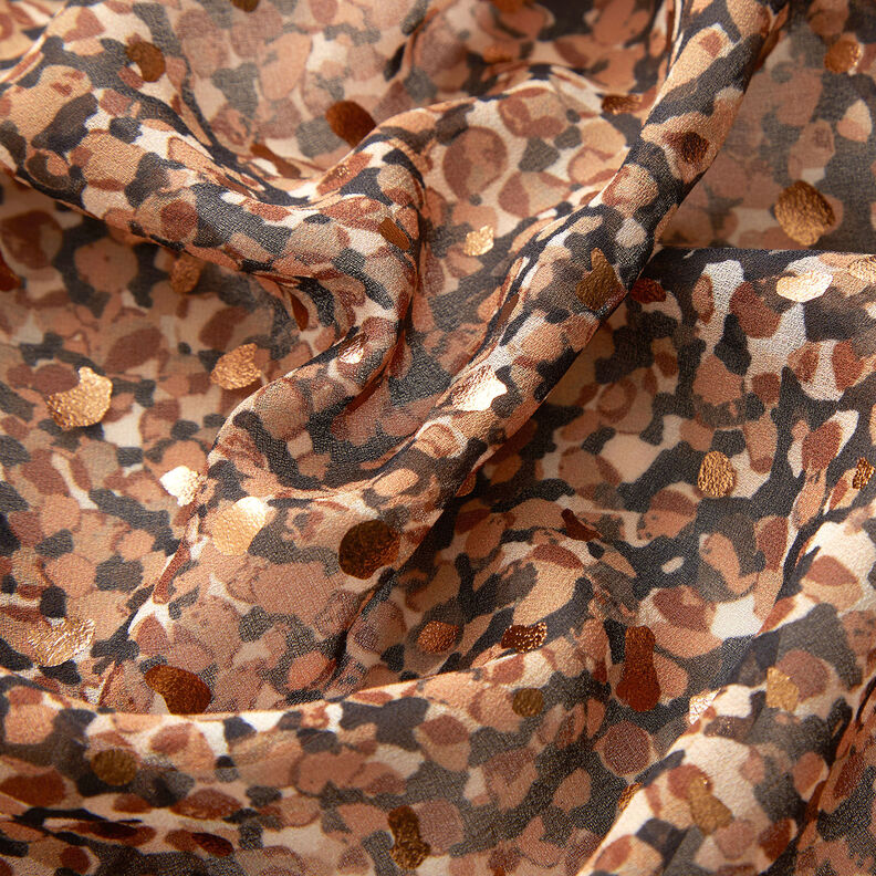 Crêpe chiffon spots and gold dots – brown/metallic gold,  image number 2