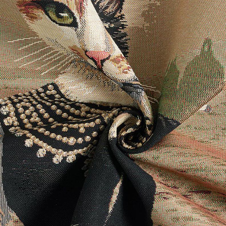 Panel Tapestry Fabric elegant cat – dark beige/black,  image number 3