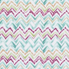 Cotton Poplin Brush stroke zigzag Digital Print – white/eucalyptus, 