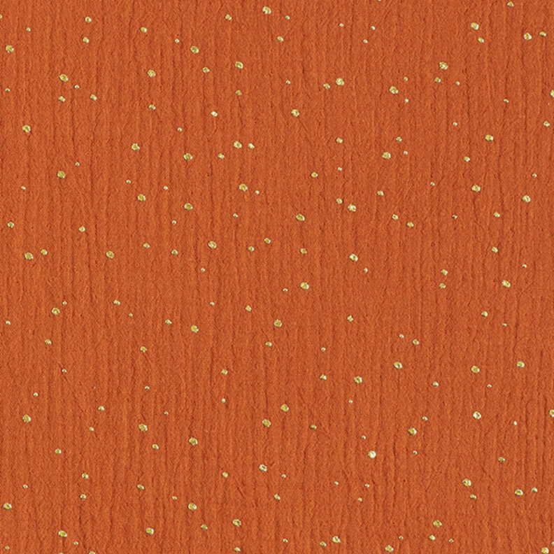 Scattered Gold Polka Dots Cotton Muslin – terracotta/gold,  image number 1