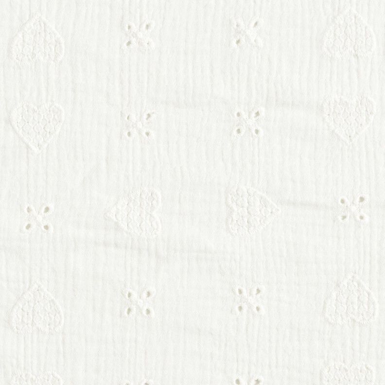 Double Gauze/Muslin Broderie Anglaise hearts – offwhite,  image number 1