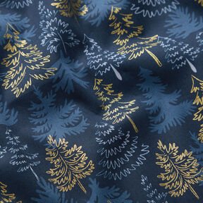 Cotton Poplin delicate fir trees – midnight blue/gold, 