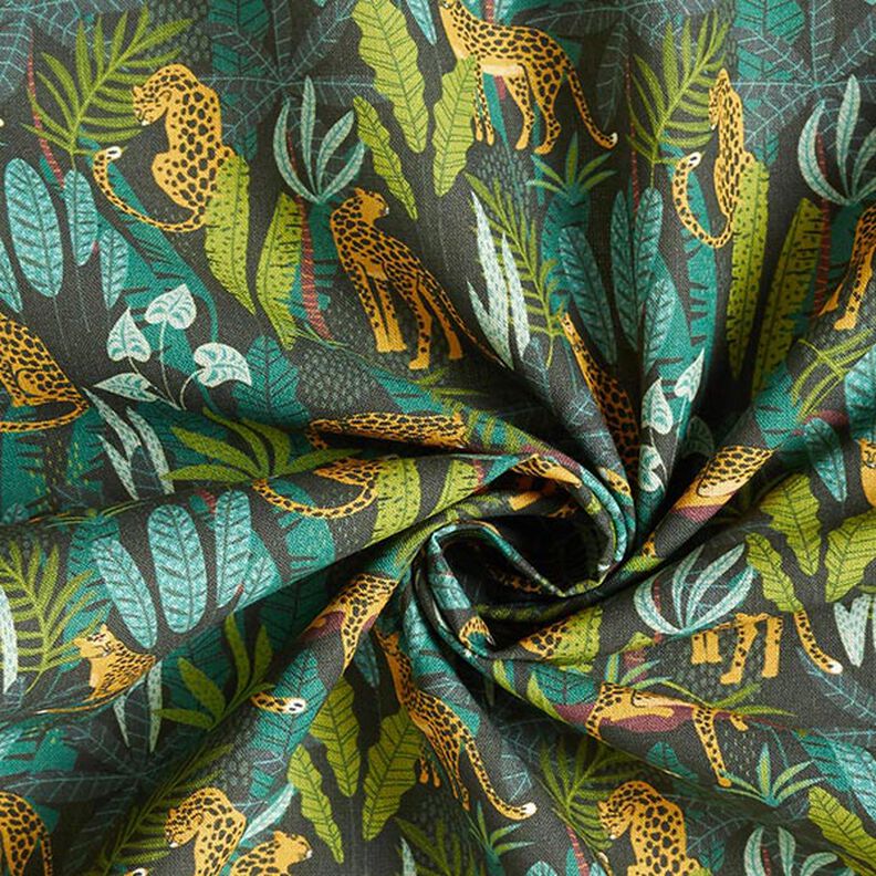 Decor Fabric Cotton Poplin Leopards in the Jungle – green/yellow,  image number 3