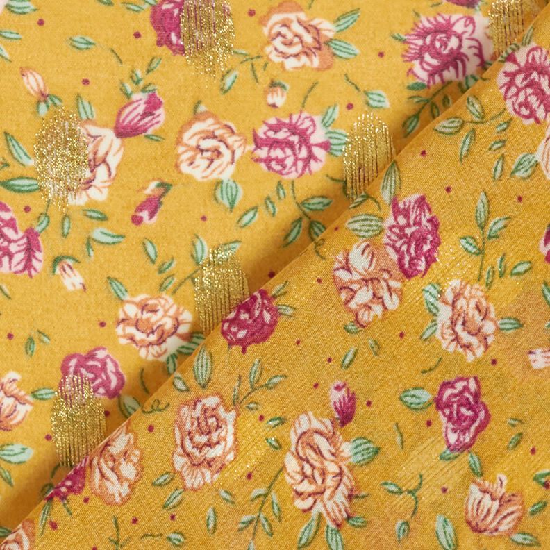Flowers and gold dots crepe chiffon – curry yellow,  image number 4