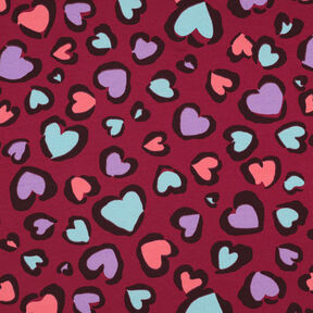 Brushed Sweatshirt Fabric colourful hearts | Poppy Fabrics – raspberry, 