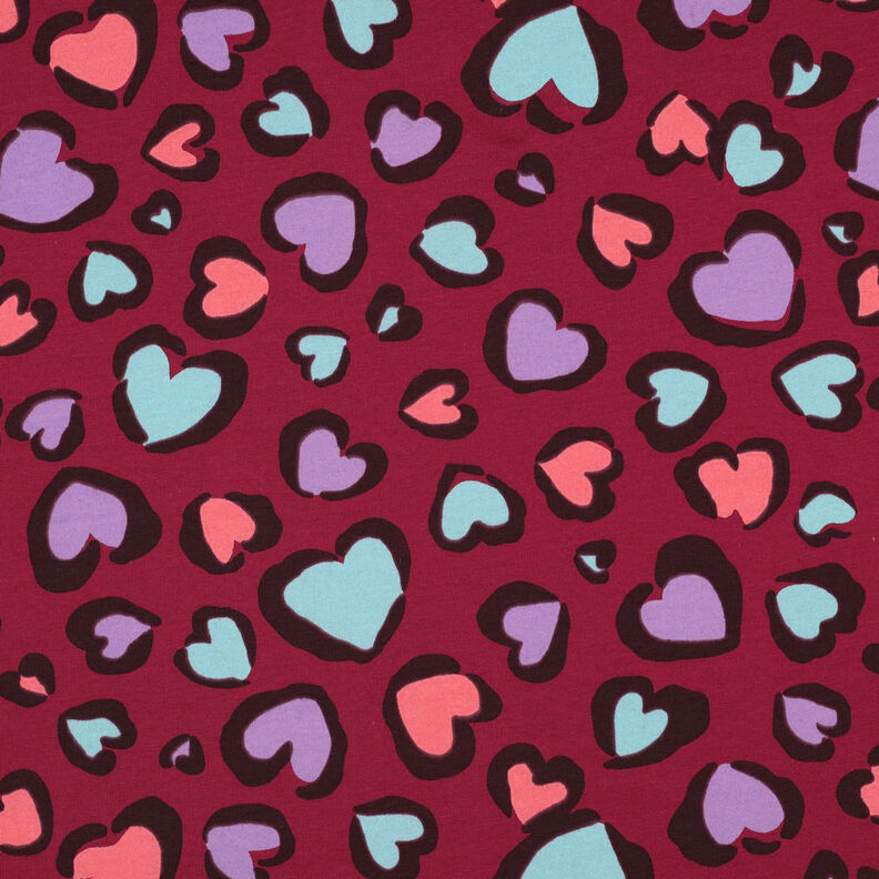 Brushed Sweatshirt Fabric colourful hearts | Poppy Fabrics – raspberry,  image number 1