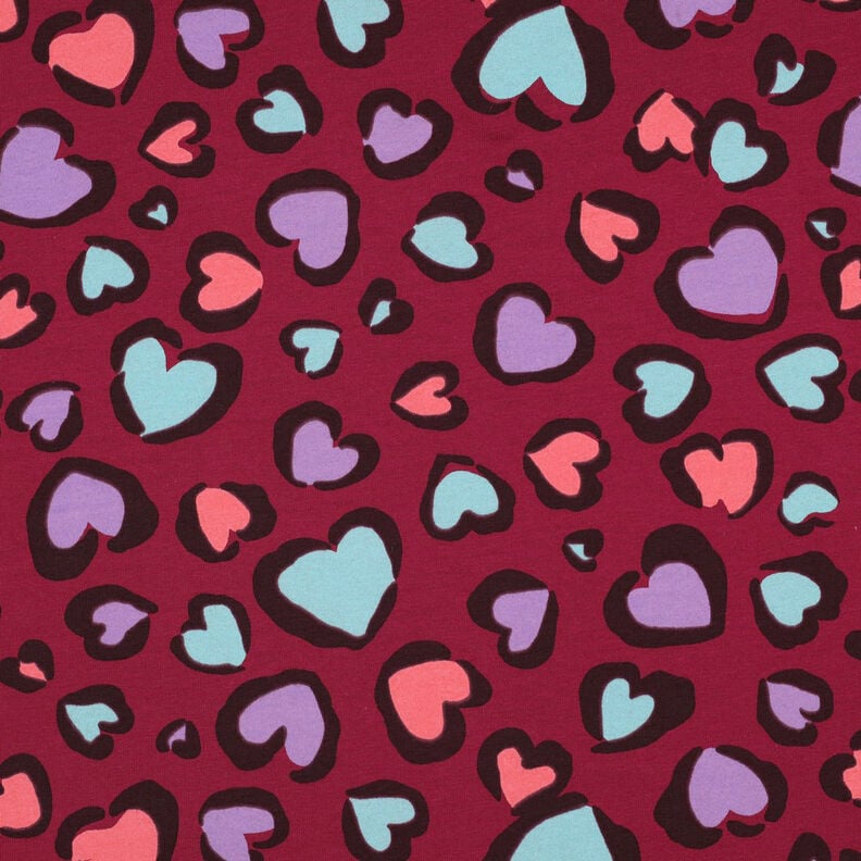Brushed Sweatshirt Fabric colourful hearts | Poppy Fabrics – raspberry, image number 1