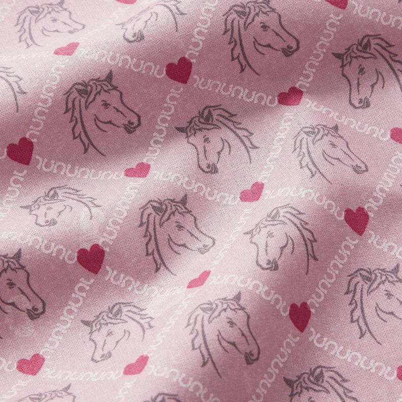 Cotton Cretonne Horses and hearts, pink – pink,  image number 2