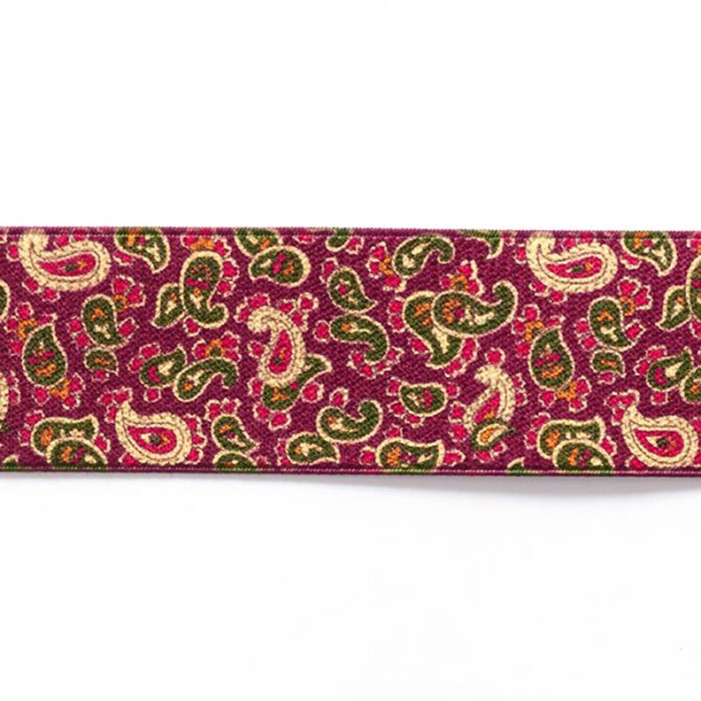 Paisley Elastic [ 3,5 cm ] – raspberry/green,  image number 1