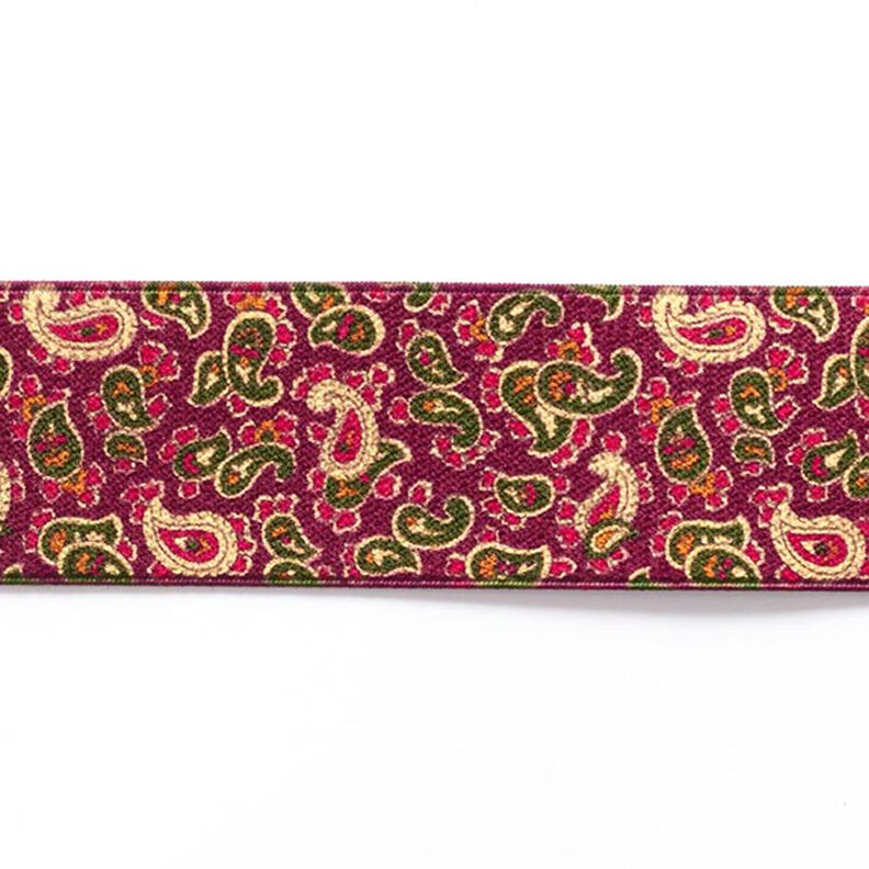 Paisley Elastic  [ 3,5 cm ] – raspberry/green,  image number 1