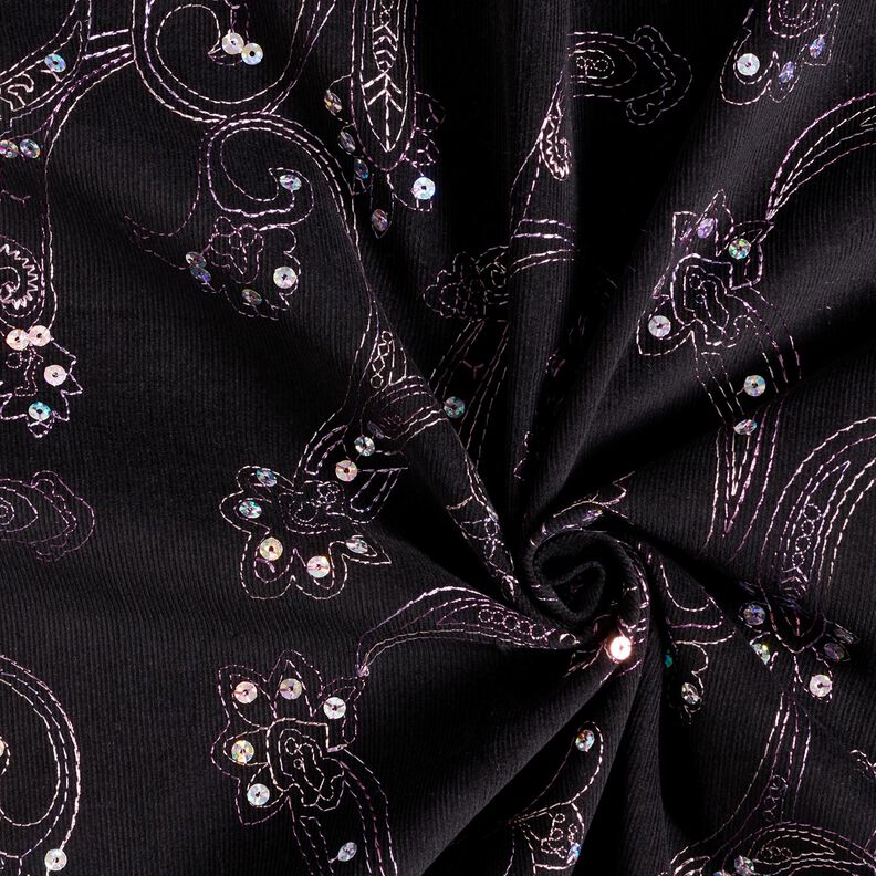 Fine cord embroidery and sequin flowers – black,  image number 3