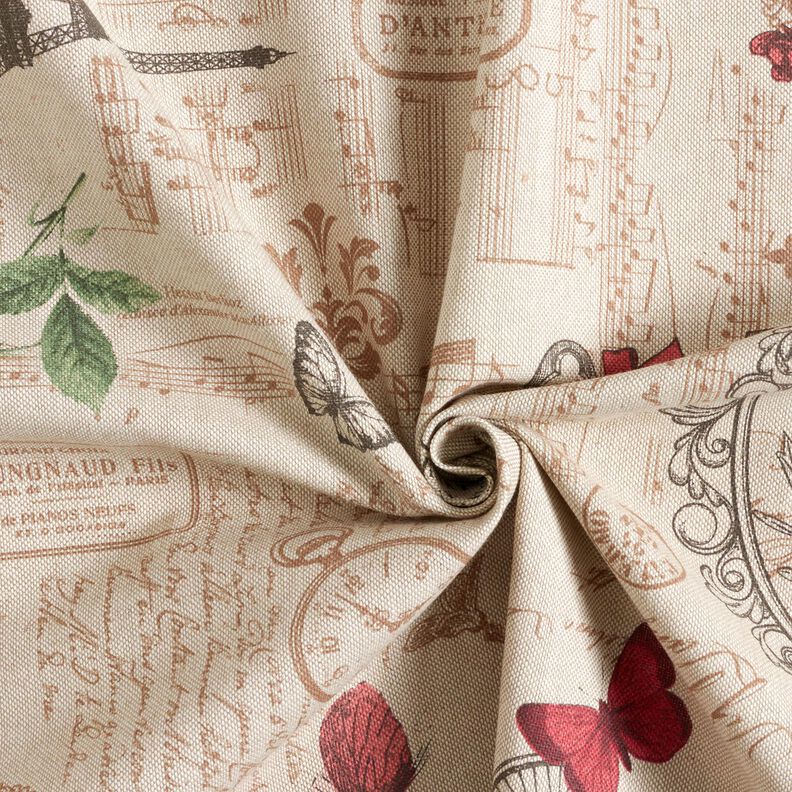 Decor Fabric Half Panama romantic collage – natural/pale berry,  image number 3