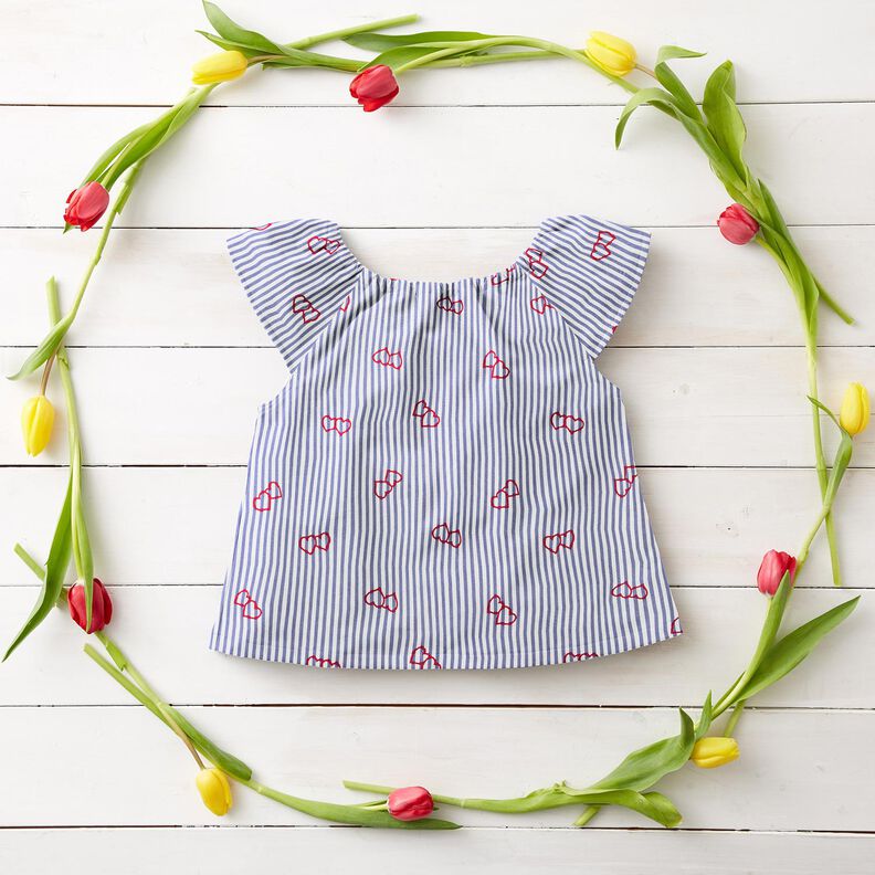 Stretch Poplin stripes and hearts – white/indigo,  image number 6