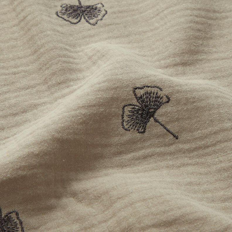 Double Gauze/Muslin embroidered ginkgo – light grey,  image number 2