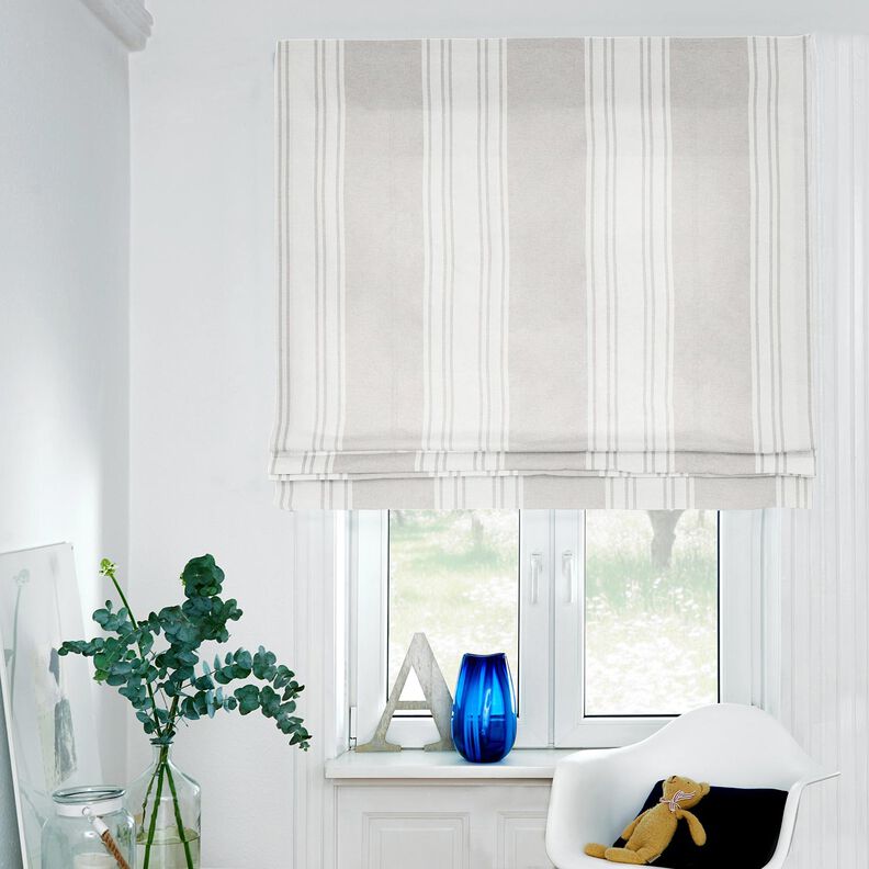 Decor Fabric Panama Block Stripes – offwhite/misty grey, image number 6