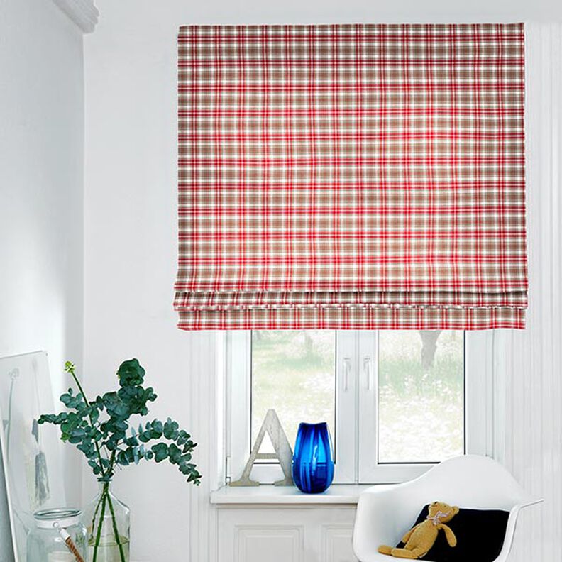 Decor Fabric Canvas colourful checks – taupe/red,  image number 8