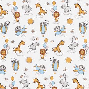Cotton Poplin Baby animals on clouds – white, 