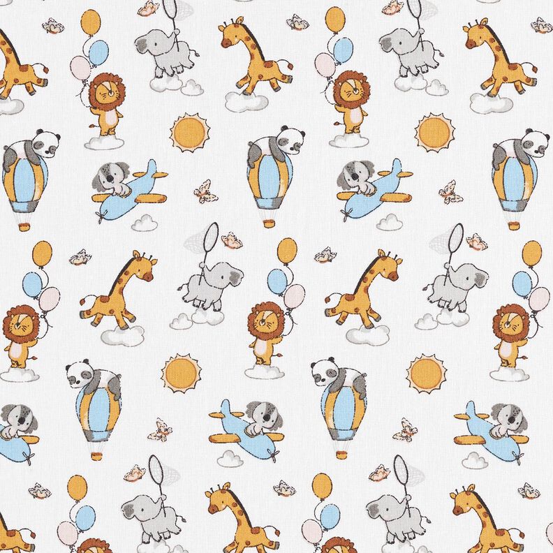 Cotton Poplin Baby animals on clouds – white, image number 1
