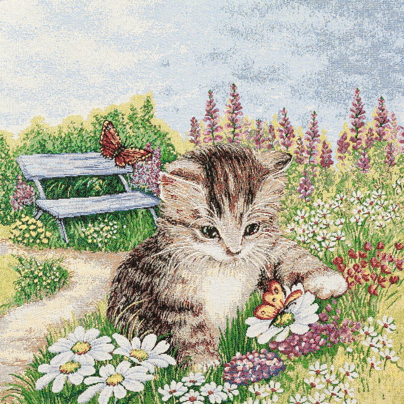 Decorative Panel Tapestry Fabric playing kitten – carmine/light beige,  image number 1