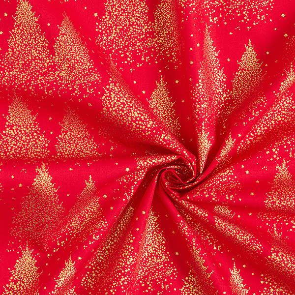 Cotton Poplin Gold Dust Fir Trees – red/gold,  image number 3