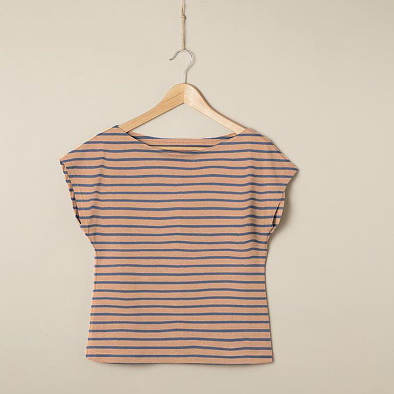 Narrow & Wide Stripes Cotton Jersey – copper/denim blue,  image number 7