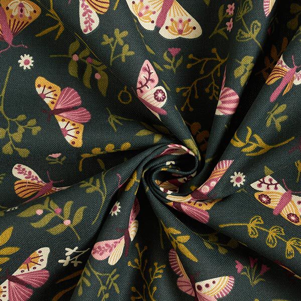 Decor Fabric Half Panama Butterflies – dark green/khaki,  image number 3