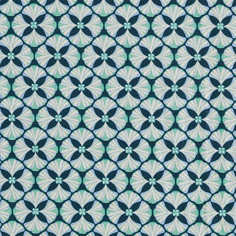 Cotton Cretonne flower tiles – petrol/light taupe,  image number 1