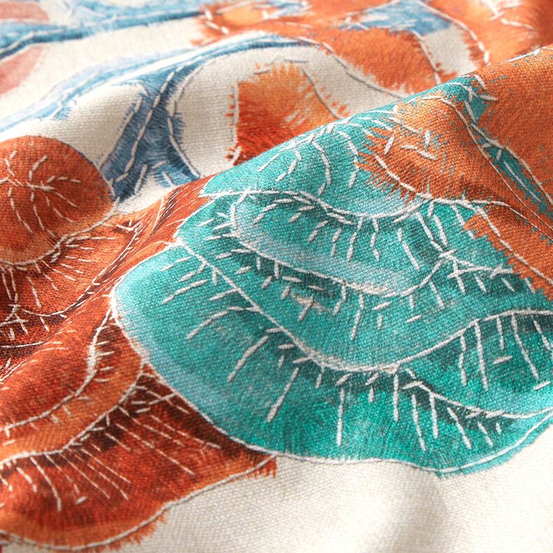 Decor Fabric Half Panama colourful corals – light taupe/aqua blue, image number 6