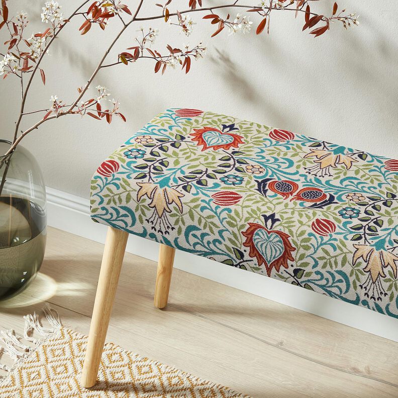 Decor Fabric Tapestry Fabric symmetrical tendrils – light beige/turquoise, image number 6